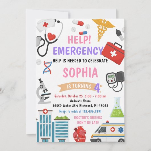 Personal Girl Nurse Doctor Pretend Birthday Einladung (Vorderseite)
