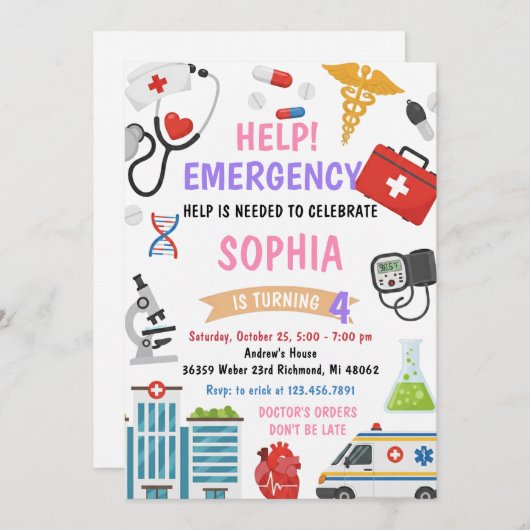 Personal Girl Nurse Doctor Pretend Birthday Einladung (Vorne/Hinten)