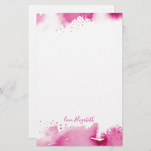 PERSONAL HINWEIS hübsch dunkelrosa Aquarell Briefpapier (Vorne/Hinten)