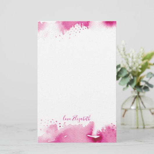 PERSONAL HINWEIS hübsch dunkelrosa Aquarell Briefpapier (Stehend Vorderseite)