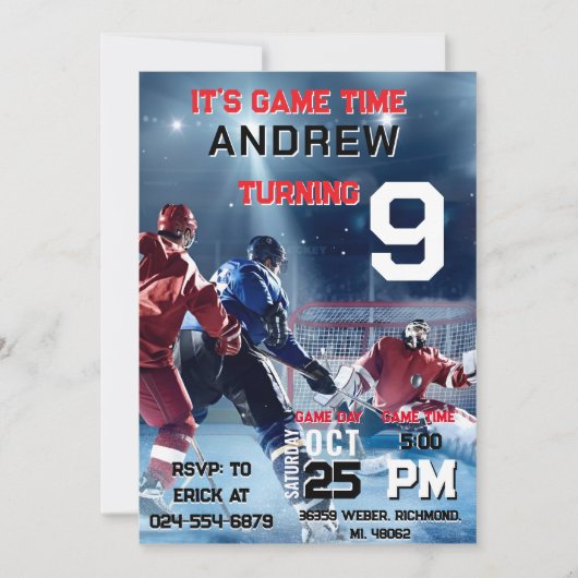 Personal Hockey Birthday with photo Invitation Einladung (Vorderseite)