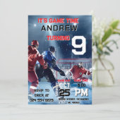 Personal Hockey Birthday with photo Invitation Einladung (Stehend Vorderseite)