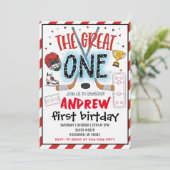 Personal Hockey Theme First Birthday Invitation Einladung (Stehend Vorderseite)