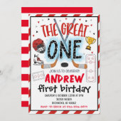 Personal Hockey Theme First Birthday Invitation Einladung (Vorne/Hinten)