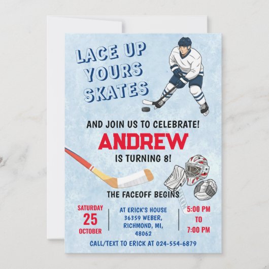 Personal Ice Hockey Birthday Invitation Einladung (Vorderseite)