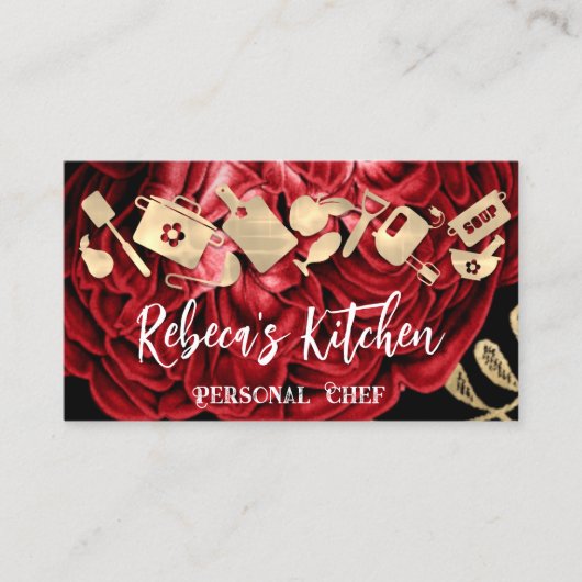 Personal Koch Restaurant Catering QR Logo Gold Red Visitenkarte (Vorderseite)