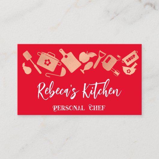 Personal Koch Restaurant Catering QR Logo Rot Visitenkarte (Vorderseite)