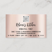 Personal Koch Restaurant Catering QR Rose Glitzer Visitenkarte (Rückseite)