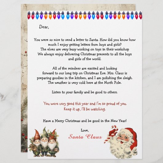 Personal Letter From Santa Claus Lights Elves (Vorne/Hinten)