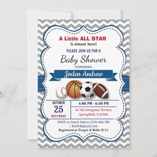 Personal Little All Star Baby Dusche Einladung (Vorderseite)