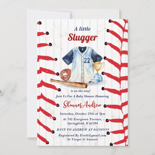 Personal Little Slugger Baseball Baby Dusche Einladung (Vorderseite)