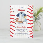 Personal Little Slugger Baseball Baby Dusche Einladung (Stehend Vorderseite)