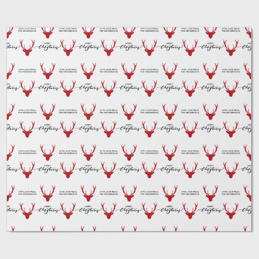 Personal Message Red Reindeer Frohe Weihnachten Geschenkpapier (Flach)
