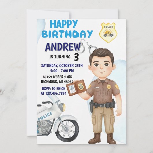 Personal Modern Cop Party birthday invitation Einladung (Vorderseite)