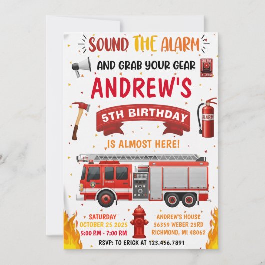 Personal Modern Firetruck Birthday Einladung (Vorderseite)