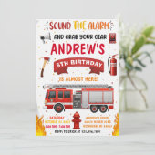Personal Modern Firetruck Birthday Einladung (Stehend Vorderseite)