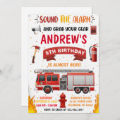 Personal Modern Firetruck Birthday Einladung (Vorne/Hinten)