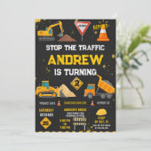 Personal Modern Kids' Construction Birthday Party Einladung (Stehend Vorderseite)