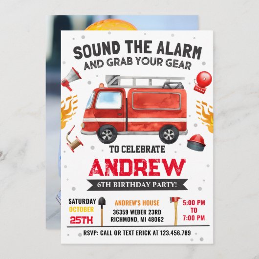 Personal Modern Kids's Fire LKW Birthday Party Einladung (Vorne/Hinten)