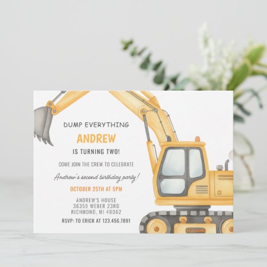 Personal Modern Simple Construction Birthday Einladung (Stehend Vorderseite)