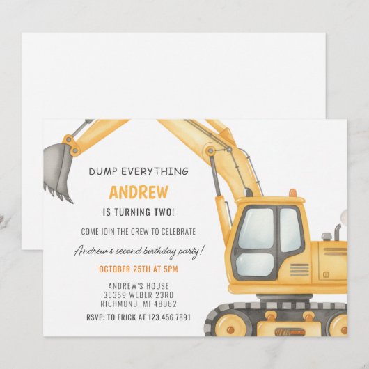 Personal Modern Simple Construction Birthday Einladung (Vorne/Hinten)