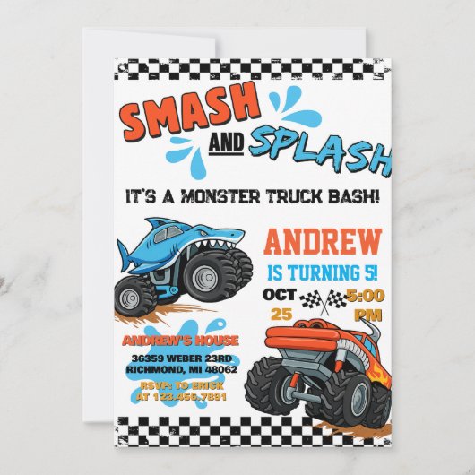 Personal Monster Truck Boy Birthday Invitation Einladung (Vorderseite)