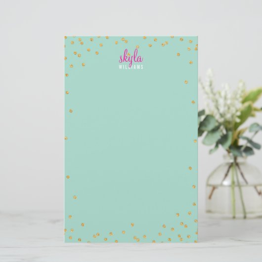 PERSONAL NOTE Mini-Spot Konfetti Gold Glitzer Minz Briefpapier (Stehend Vorderseite)