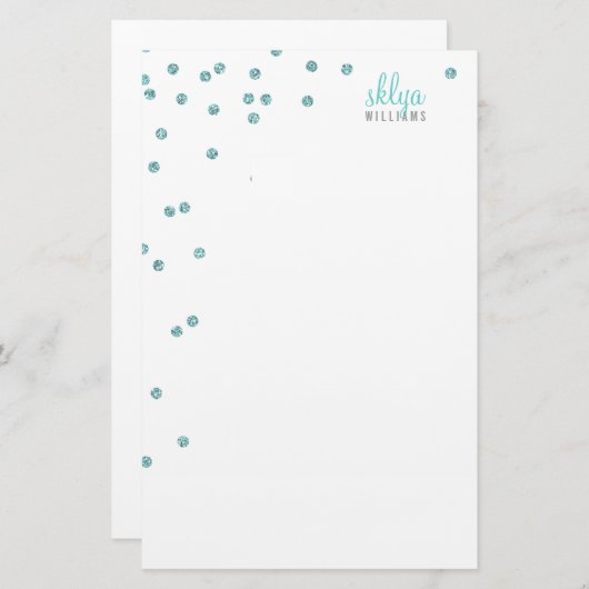 PERSONAL NOTE polka dot confetti blauer Glitzer Briefpapier (Vorne/Hinten)