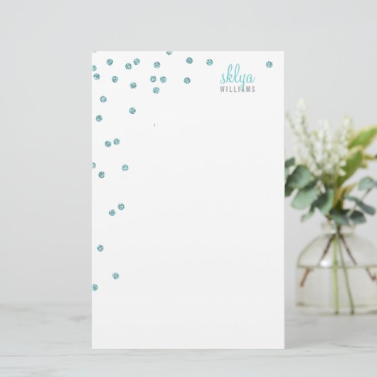 PERSONAL NOTE polka dot confetti blauer Glitzer Briefpapier (Stehend Vorderseite)