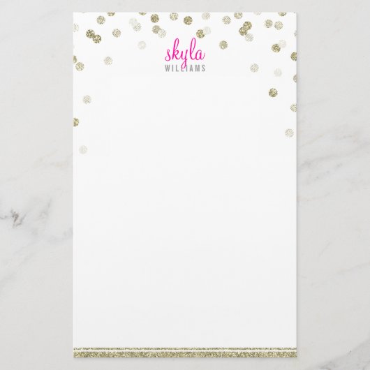 PERSONAL NOTE polka dot confetti old gold Glitzer Briefpapier (Vorderseite)