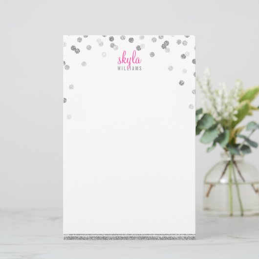 PERSONAL NOTE polka dot confetti silber Glitzer Briefpapier (Stehend Vorderseite)