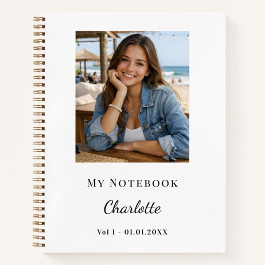 Personal Photo White Script Journal Notizblock (Vorderseite)