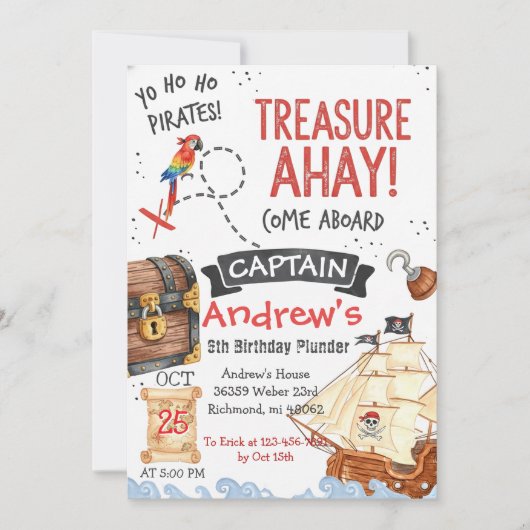 Personal Pirate Birthday Party Invitation Card Einladung (Vorderseite)
