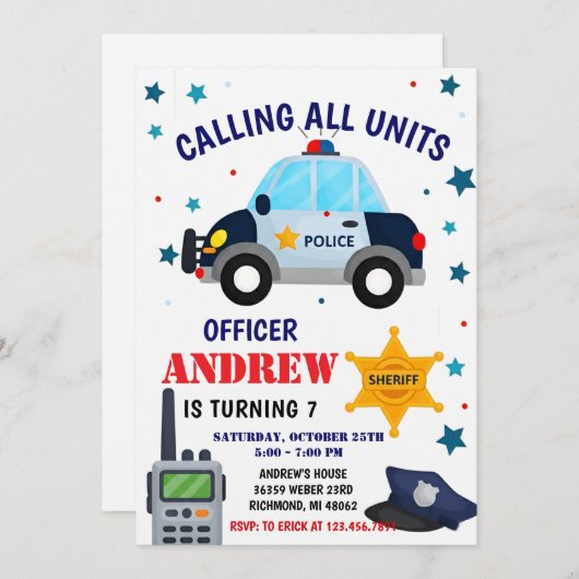 Personal Police Officer birthday party invitation Einladung (Vorne/Hinten)
