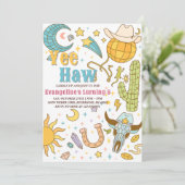Personal Retro Space Yew Haw Cowgirl Birthday Einladung (Stehend Vorderseite)