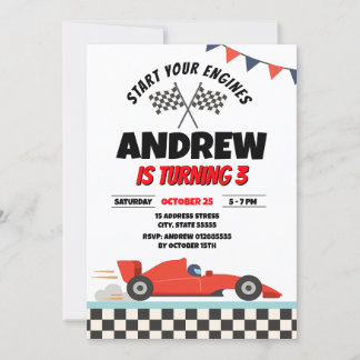 Personal Retro Sports Boy Race Auto Geburtstag Einladung