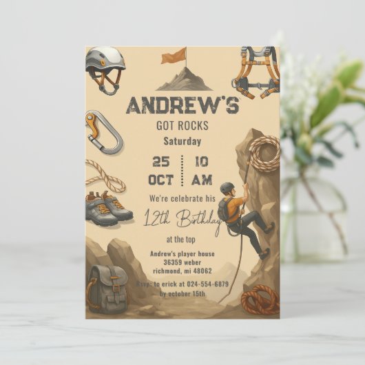 Personal Rock Climbing Birthday Party Einladung (Stehend Vorderseite)