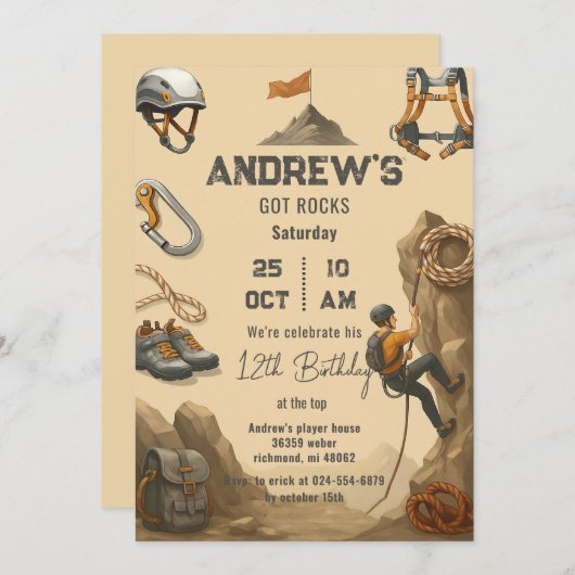 Personal Rock Climbing Birthday Party Einladung (Vorne/Hinten)
