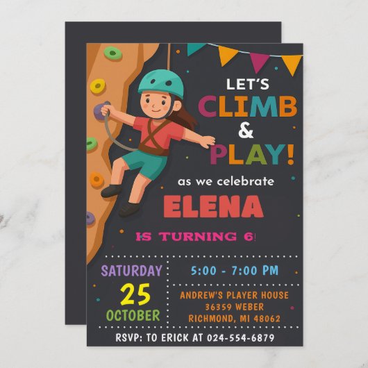 Personal Rock Climbing Birthday Party Invitation Einladung (Vorne/Hinten)
