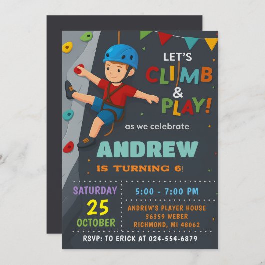 Personal Rock Climbing Birthday Party Invitation Einladung (Vorne/Hinten)