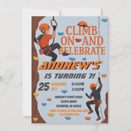 Personal Rock Climbing Birthday Party Invitation Einladung (Vorderseite)