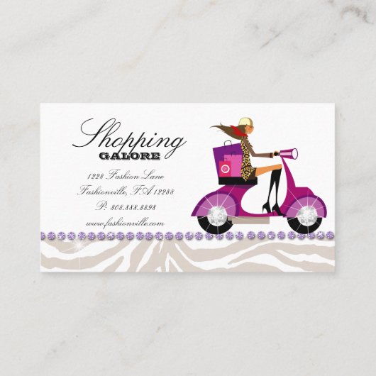 Personal Shopper Fashion Juwelier Lila Zebra Visitenkarte (Rückseite)