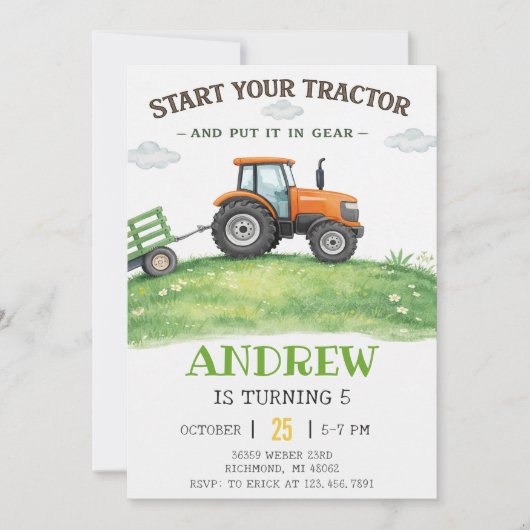 Personal simple Tractor Birthday Einladung (Vorderseite)