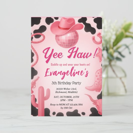 Personal Space Pink Cowgirl Birthday Dance Einladung (Stehend Vorderseite)