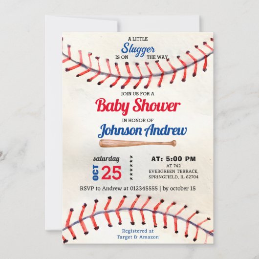 Personal Sport Baseball Baby Dusche kleines Schläg Einladung (Vorderseite)