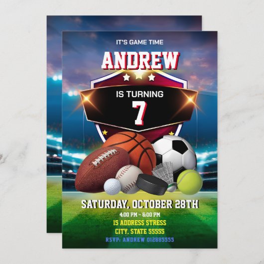 Personal Sport Geburtstag druckbare Einladung (Vorne/Hinten)