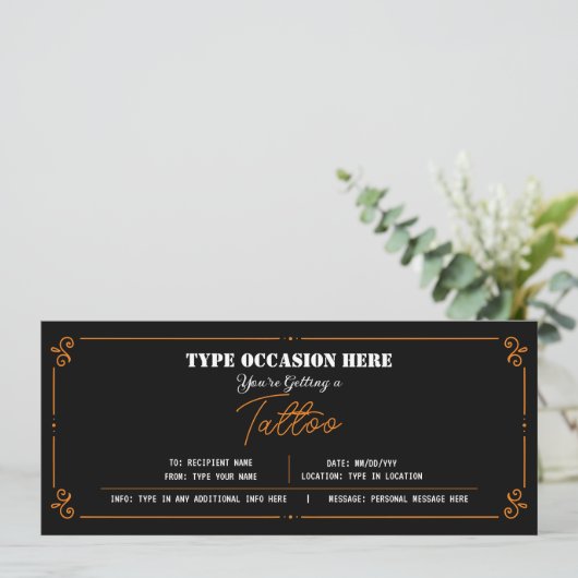 Personal Tattoo Geschenkgutschein-Bescheinigung Einladung (Stehend Vorderseite)