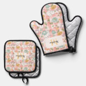 Personal Tea Monogram Oven Pink Gingham Pastel Cat Ofenhandschuh & Topflappen-Set (Vorderseite/Rückseite)
