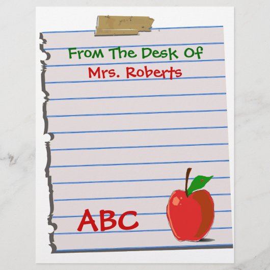 Personal Teacher Letterhead Stationery (Vorderseite)