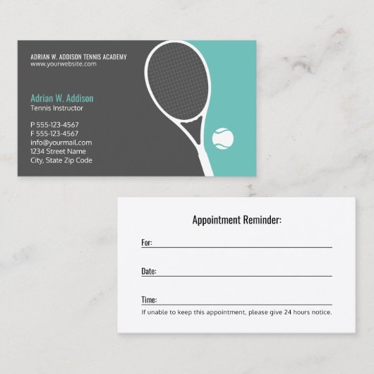 Personal Tennis Coach Lehrer Club Ernennung Terminkarte (Vorne/Hinten)